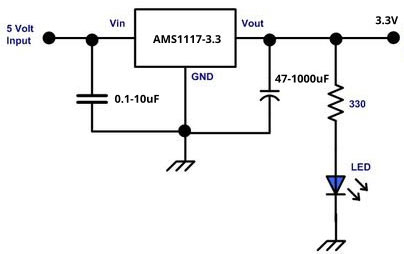 AMS1117 Voltage Regulator 3.3v Circuit Diagram
